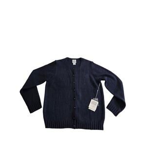 LEON LEVIN Hand Loomed Navy Blue Front Button Knit Acrylic Sweater Cardigan M